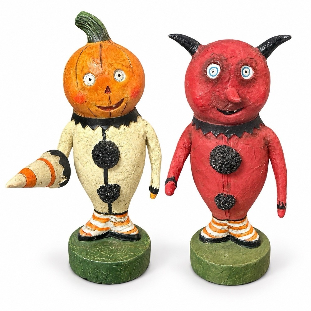 Vtg Lori Mitchell Pumpkin & Very Rare Janell Berryman Lil Devil Halloween